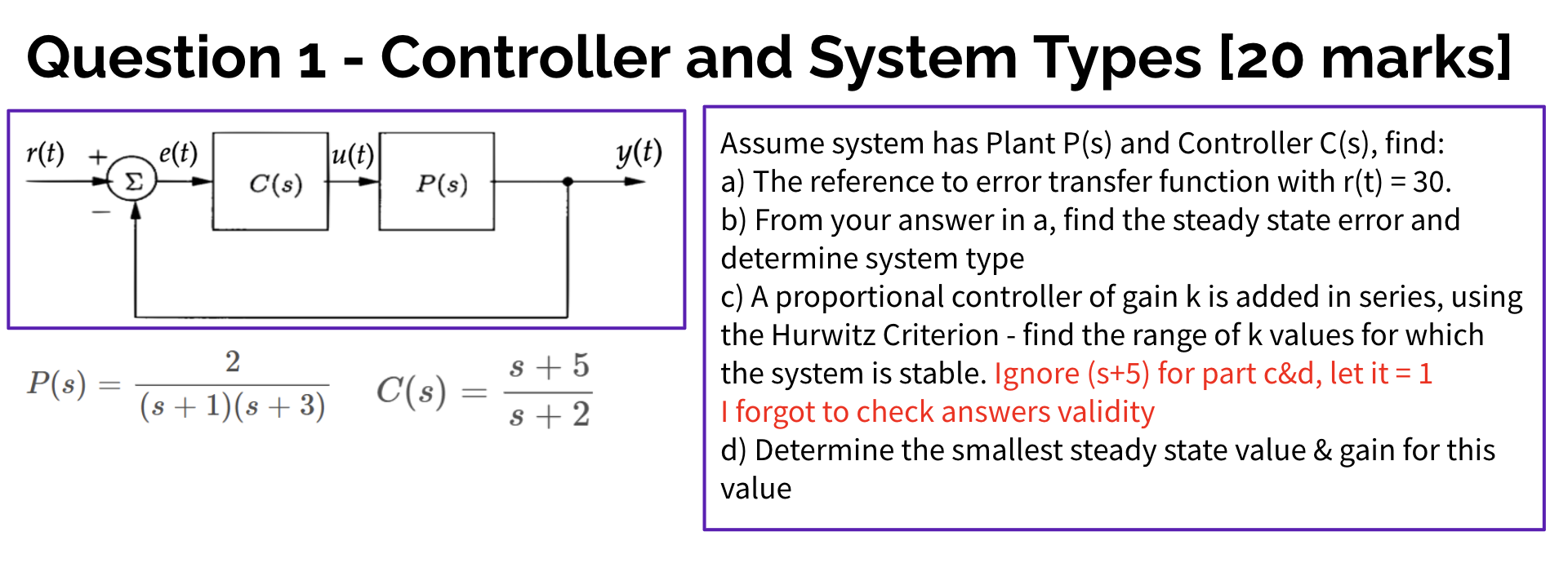 Question 1 - ﻿Controller and System Types [20 | Chegg.com