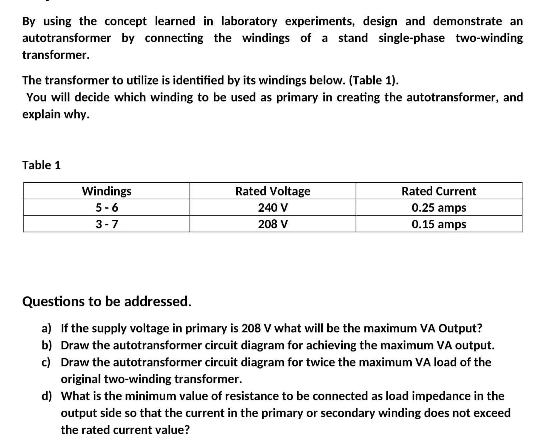 Solved Transformer.The Transformer To Utilize Is Identified | Chegg.com