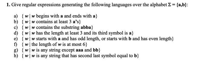 Solved 1. Give Regular Expressions Generating The Following | Chegg.com