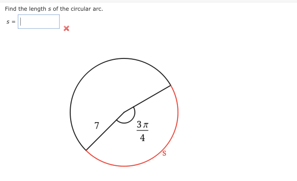 Solved Find the length s of the circular arc. | Chegg.com