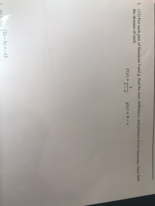 Solved (12) For each pair of functions f and g, find the | Chegg.com