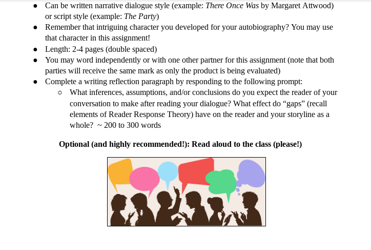 this is grade 12 English I need a dialog and I will | Chegg.com
