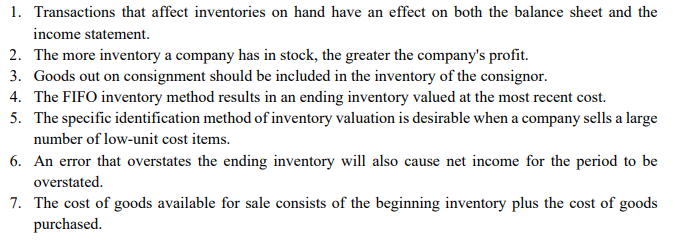 Solved 1. Transactions that affect inventories on hand have | Chegg.com