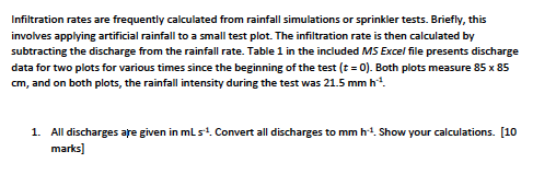 Solved Infiltration rates are frequently calculated from | Chegg.com