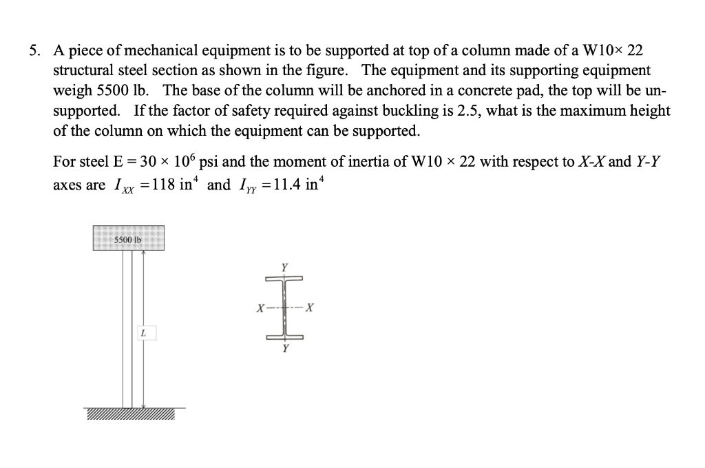 Solved 5. A piece of mechanical equipment is to be supported | Chegg.com