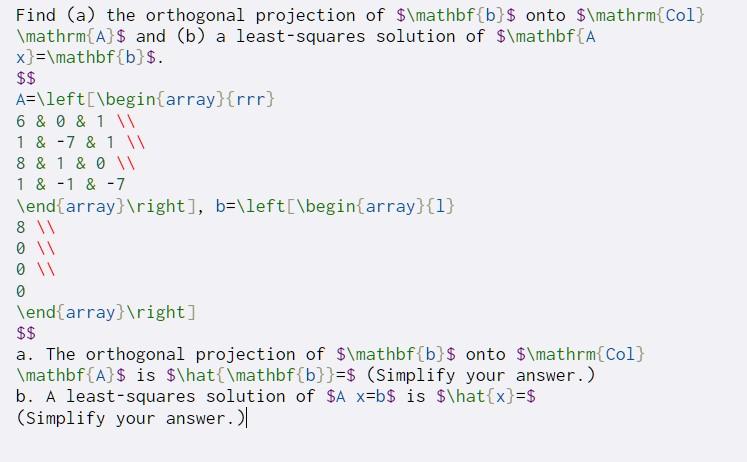 Find (a) the orthogonal projection of $\mathbf{b}$ | Chegg.com