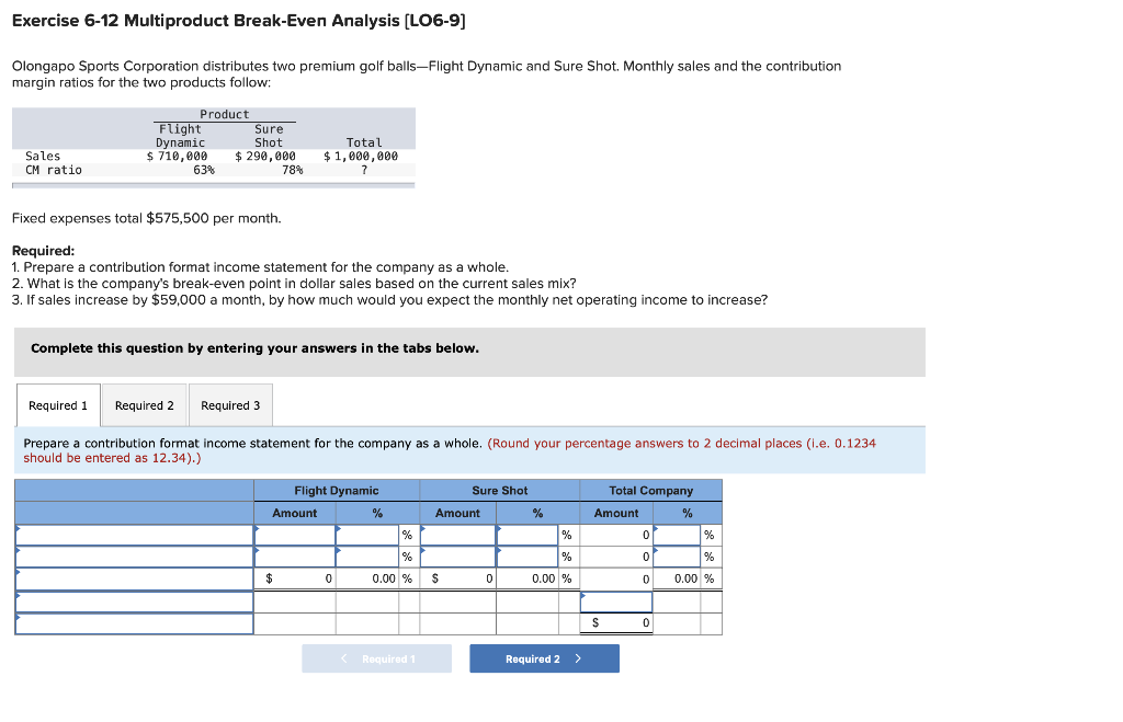 Solved Exercise 6-12 Multiproduct Break-Even Analysis | Chegg.com