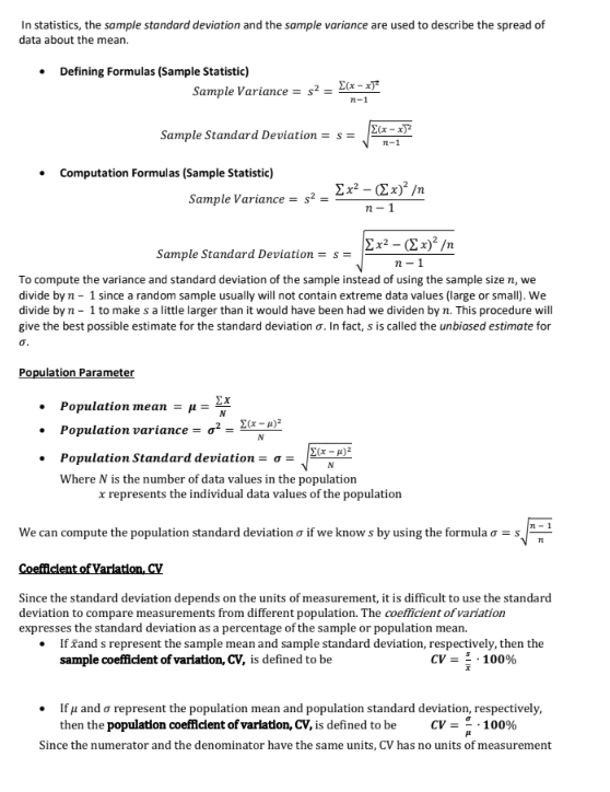 In statistics, the sample standard deviation and the | Chegg.com