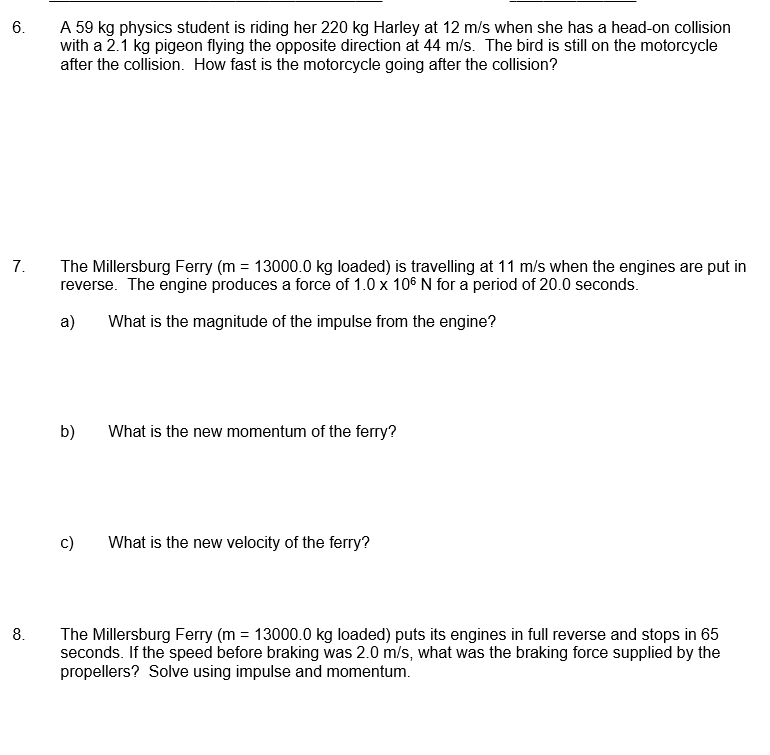 Solved: Name Date Physics - Momentum/Impulse Worksheet Cha... | Chegg.com