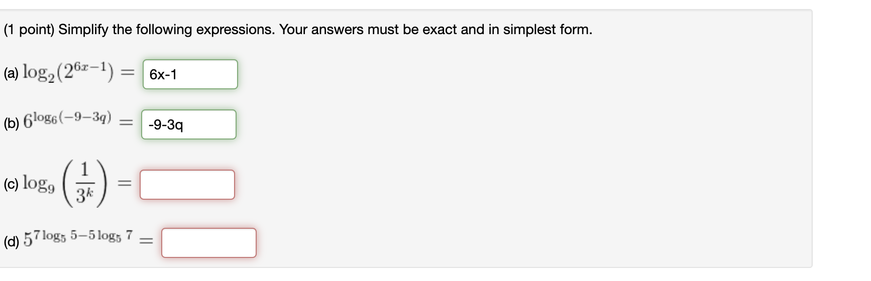 Solved (1 Point) Simplify The Following Expressions. Your | Chegg.com