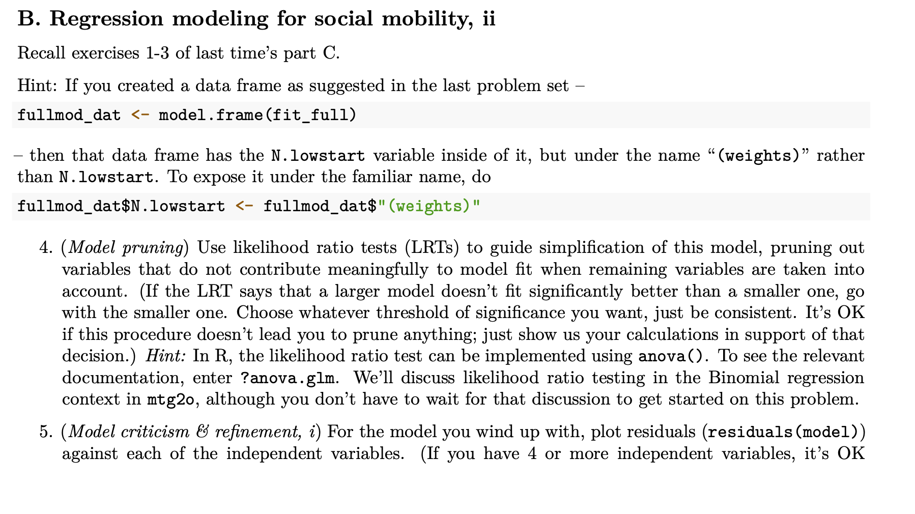 Solved B. Regression Modeling For Social Mobility, Ii Recall | Chegg.com