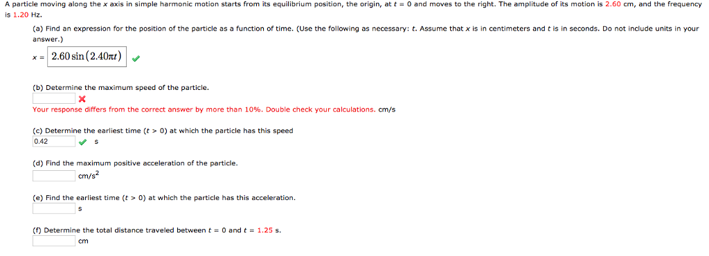 Solved A particle moving along the x axis in simple harmonic | Chegg.com