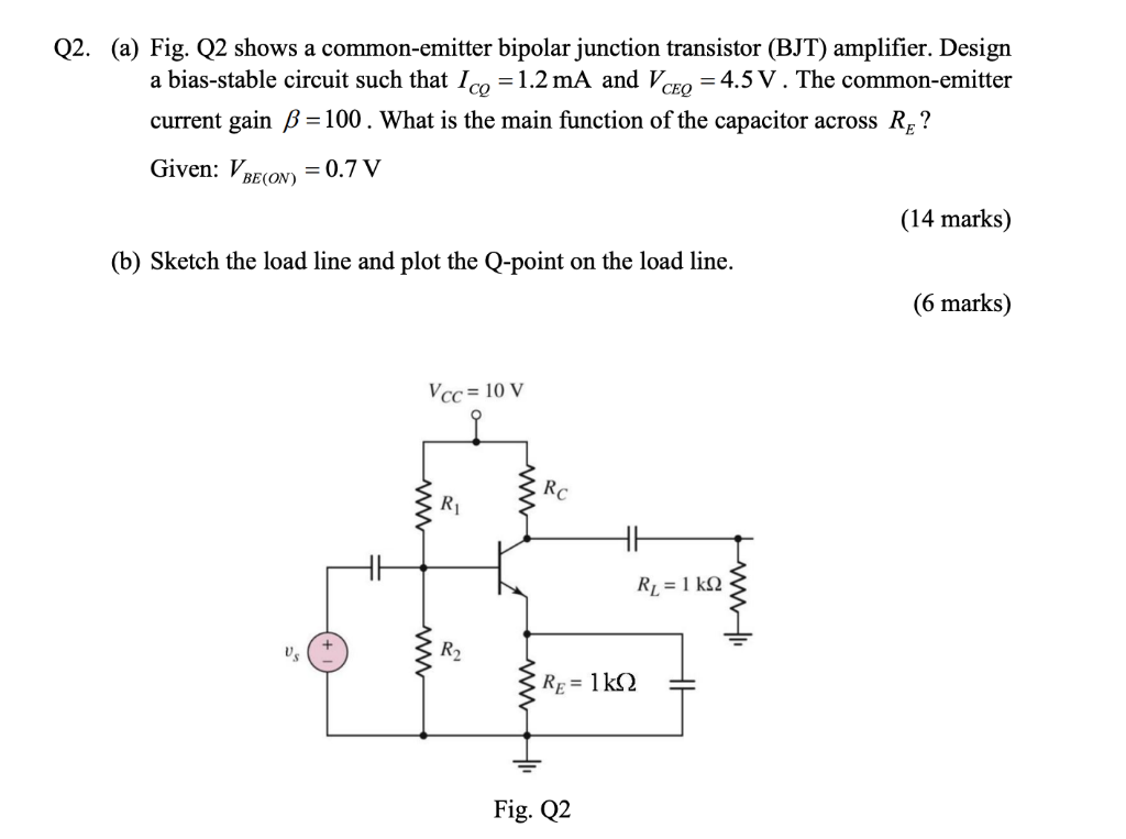 Solved Q2. (a) Fig. Q2 shows a common-emitter bipolar | Chegg.com