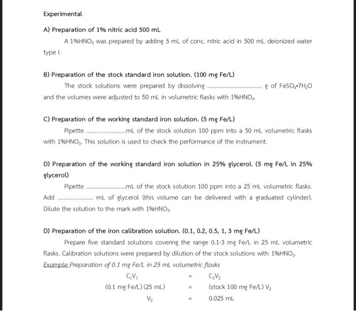 Experimental A) Preparation of 1 nitric acid 500 mL