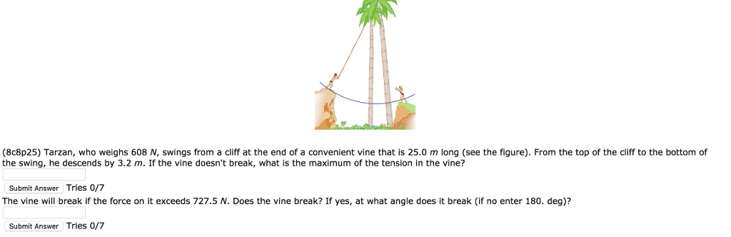 Solved A Ladha 8c8025 Tarzan Who Weighs 608 N Swings