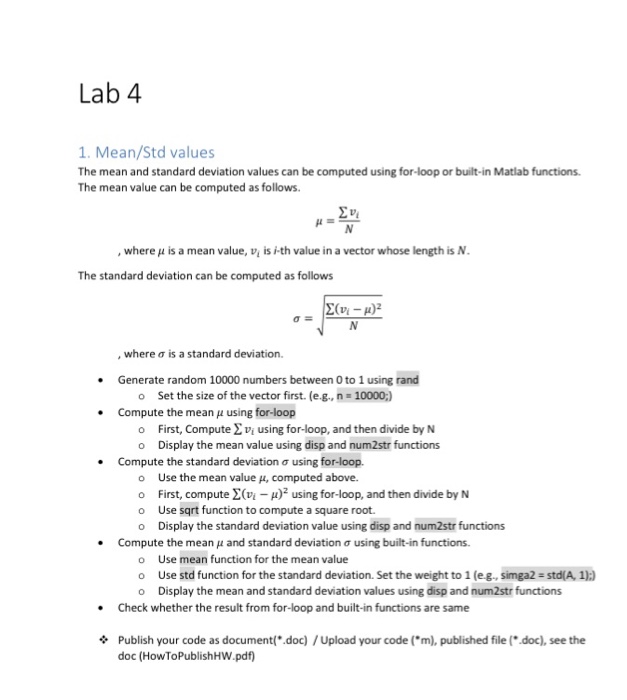 Solved Lab 4 1. Mean/Std values The mean and standard | Chegg.com