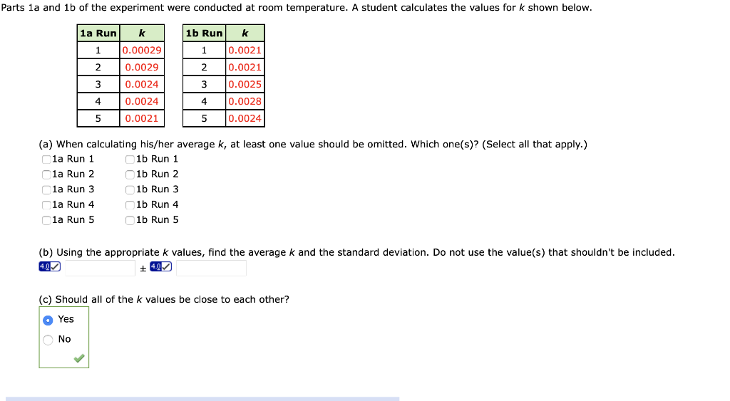 Solved Parts La And 1b Of The Experiment Were Conducted At | Chegg.com