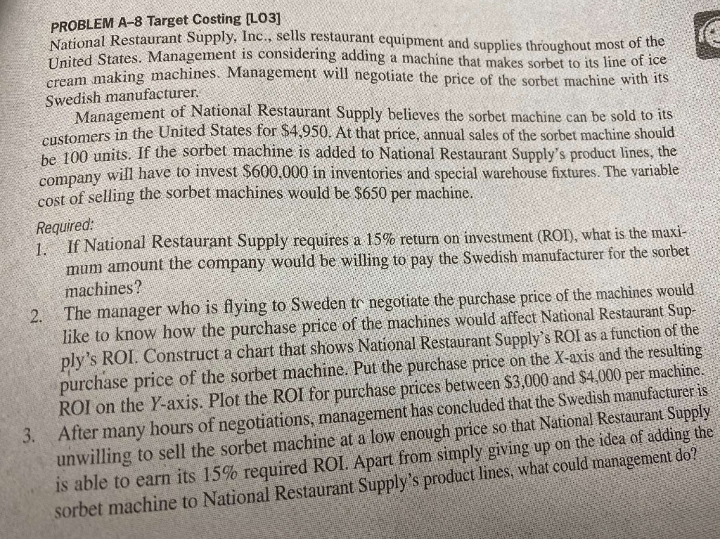 Solved Swedish manufacturer. PROBLEM A8 Target Costing
