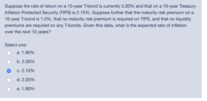 Solved Suppose The Rate Of Return On A 10 Year T Bond Is Suppose The Rate Of Return On A 10 Year