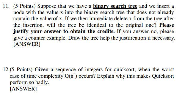 Solved 11. (5 Points) Suppose that we have a binary search | Chegg.com