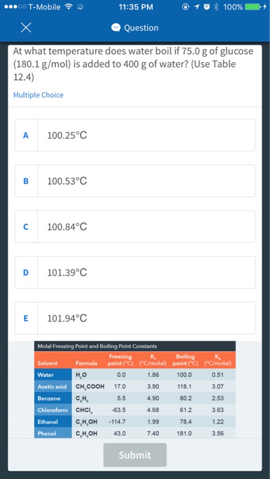 Solved At What Temperature Does Water Boil If 75.0 G Of 