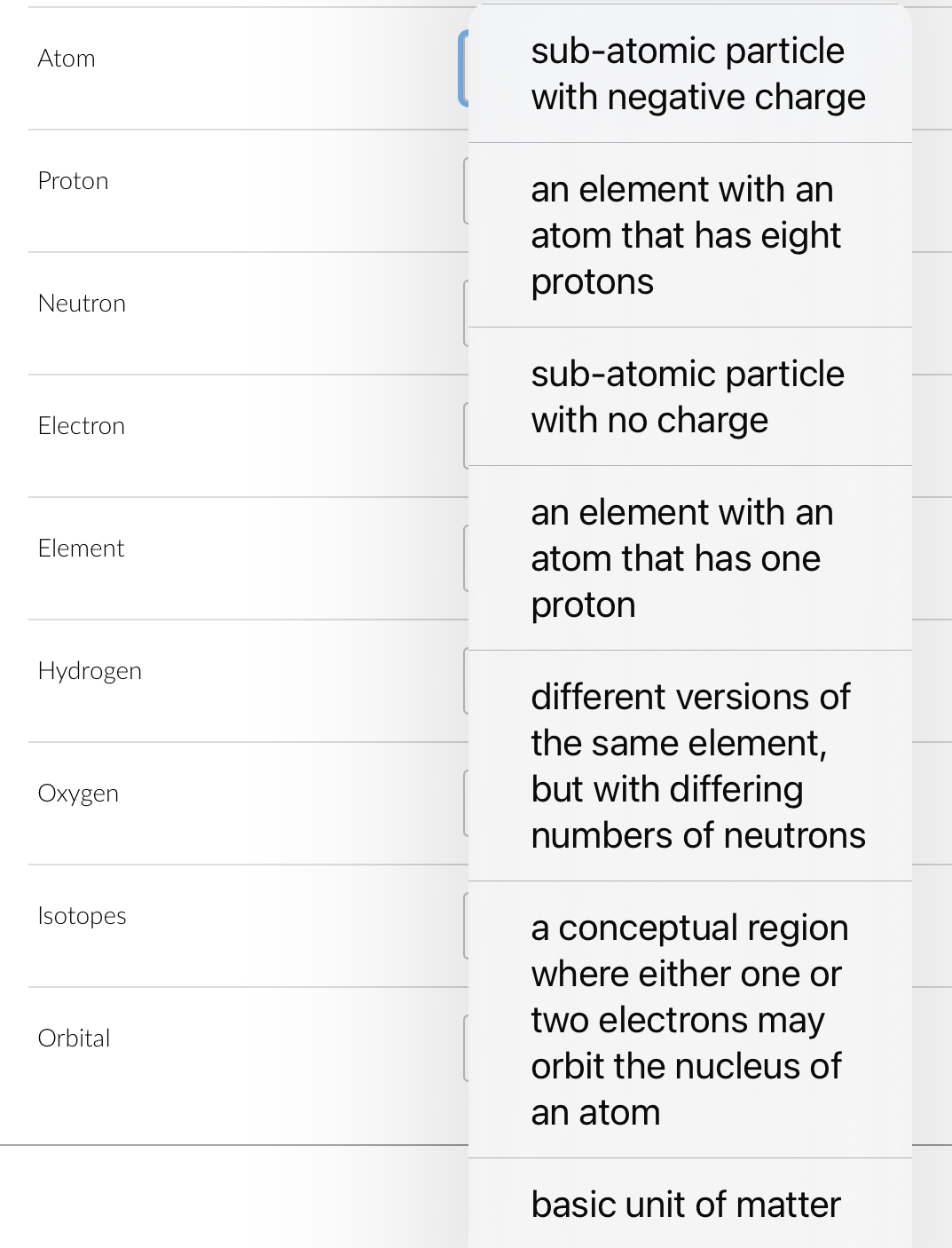 Solved Atom sub-atomic particle with negative charge Proton | Chegg.com
