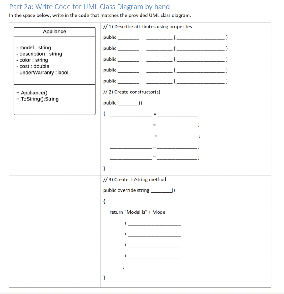 Part 1a: Draw UML Class Diagram Using Lucid Chart, | Chegg.com