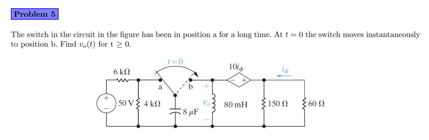 Solved Problem 5 The Switch In The Circuit In The Figure Has | Chegg.com