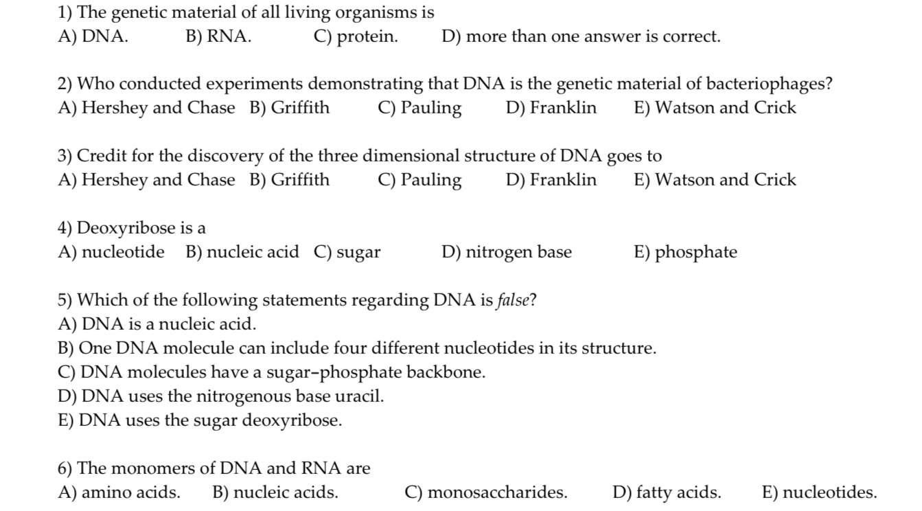 Solved 1) The genetic material of all living organisms is A) | Chegg.com