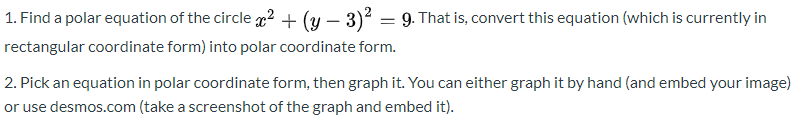 Solved 1. Find A Polar Equation Of The Circle X2 + (y - 3)2 