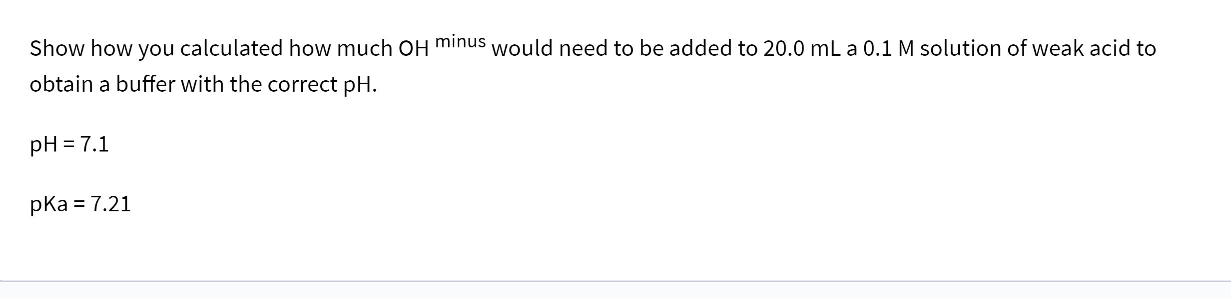 Solved Show how you calculated how much OHminus would need | Chegg.com