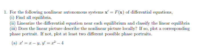 Solved 1. For the following nonlinear autonomous systems x' | Chegg.com