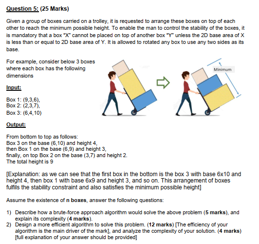 Solved Question 5: (25 Marks) Given a group of boxes carried | Chegg.com