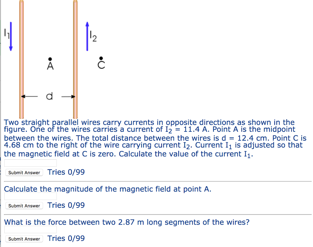 Solved 2 Two straight parallel wires carry currents in | Chegg.com