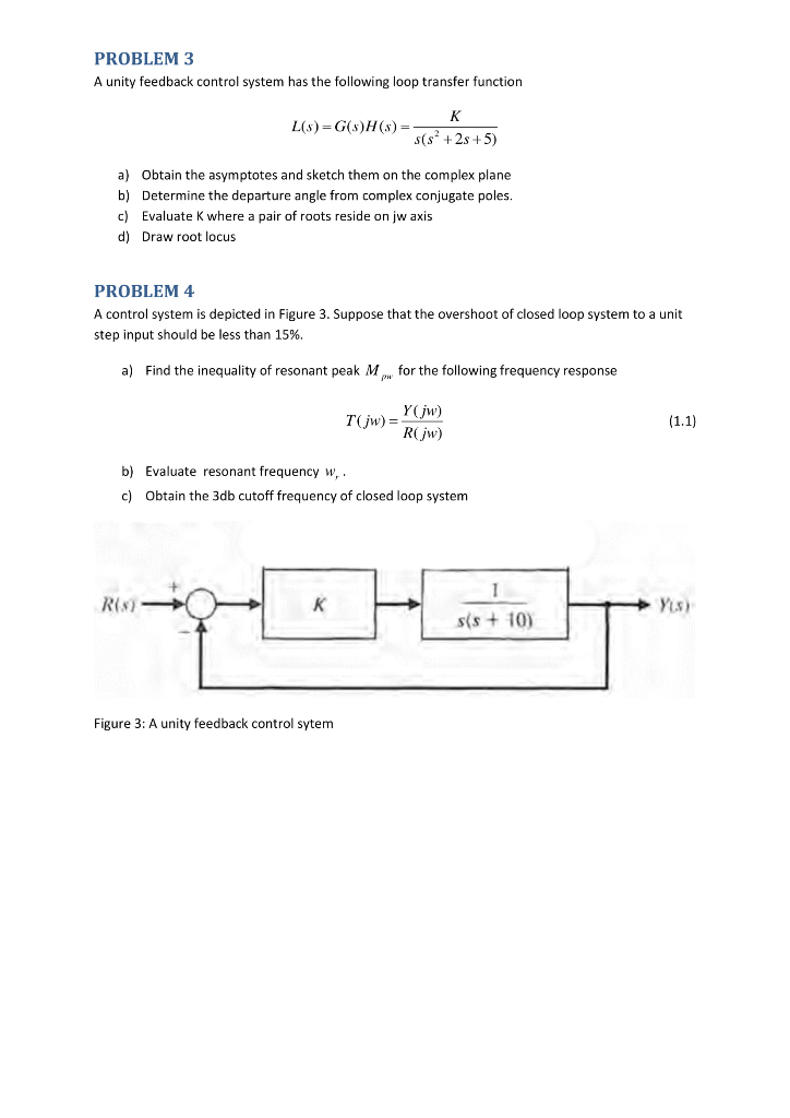 Solved PROBLEM 3 A unity feedback control system has the | Chegg.com