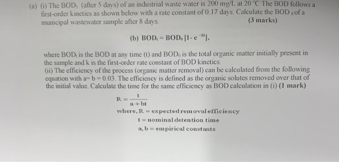 Solved (a) () The BOD, (after 5 days) of an industrial waste | Chegg.com