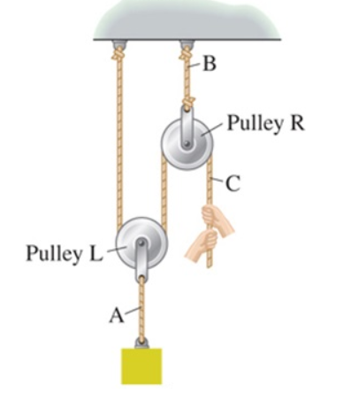 Solved A worker lifts a heavy load using a two-pulley system | Chegg.com