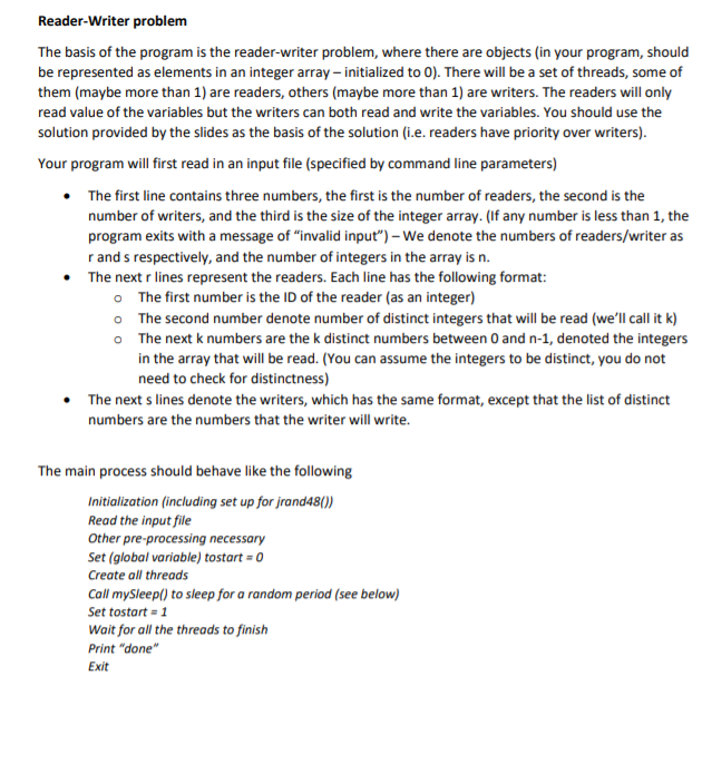 Reader-Writer problem The basis of the program is the | Chegg.com