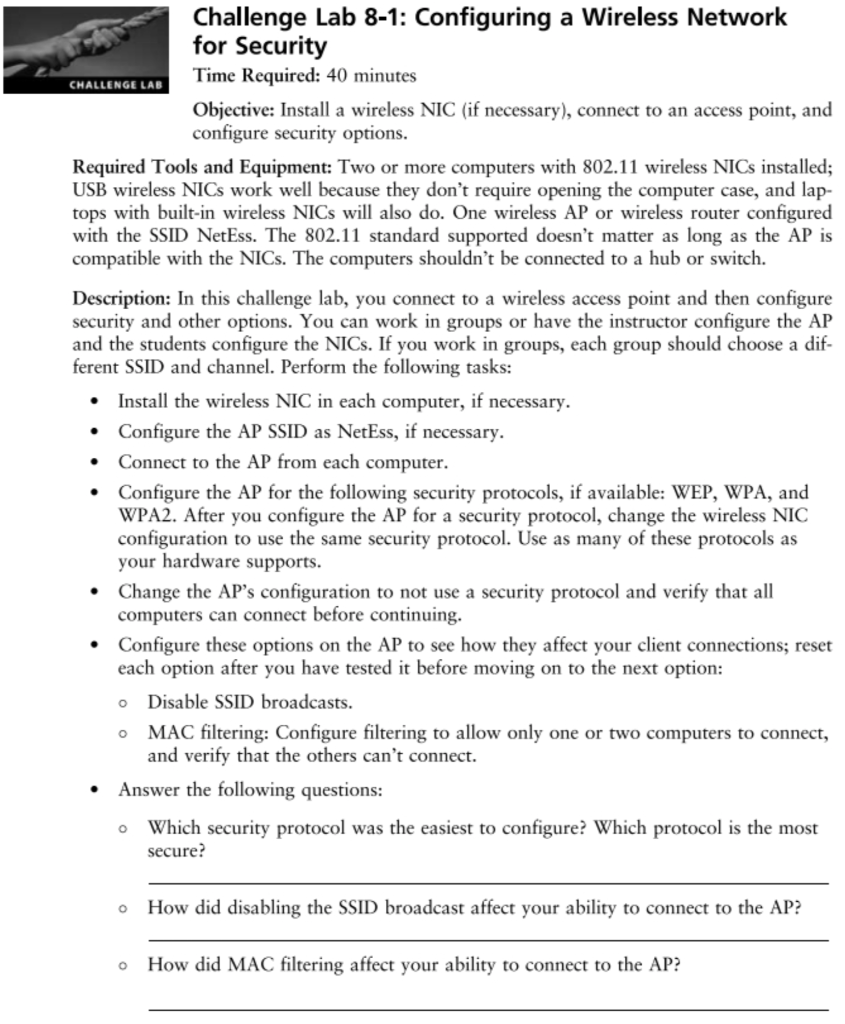 Challenge Lab 8-1: Configuring a Wireless Network for | Chegg.com