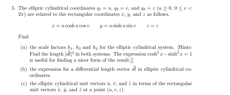 Solved The Elliptic Cylindrical Coordinates Q1 U Q2 Chegg Com