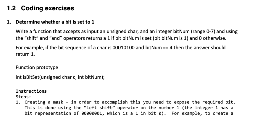 Solved 1.2 Coding exercises 1. Determine whether a bit is | Chegg.com