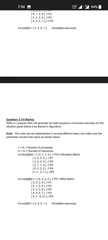 Solved 7:34 1.92 94% Question 1 (10 Marks) Write a program | Chegg.com