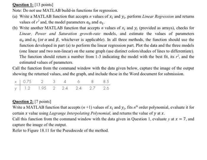 Solved Question: [13 points] Note: Do not use MATLAB | Chegg.com