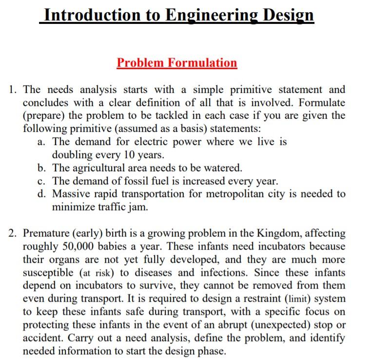 Solved Introduction to Engineering Design Problem | Chegg.com