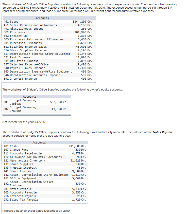 Solved The worksheet of Bridget's Office Supplies contains