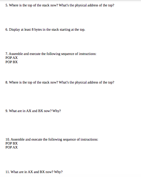 Solved 5. Where is the top of the stack now? What's the | Chegg.com