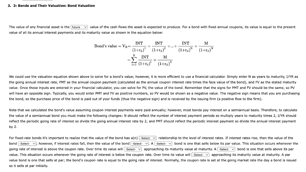 Solved 3. 3: Bonds and Their Valuation: Bond Valuation value | Chegg.com