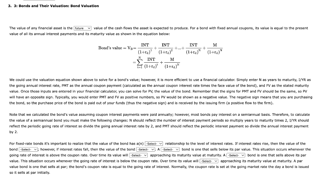 Solved 3. 3: Bonds And Their Valuation: Bond Valuation Value | Chegg.com