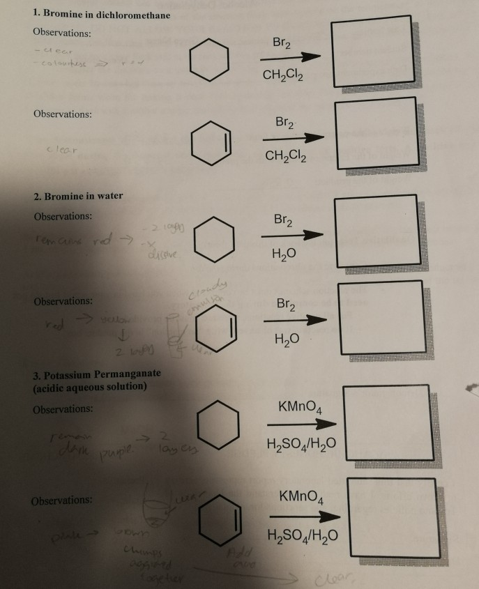 Solved 1. Bromine in dichloromethane Observations Brz