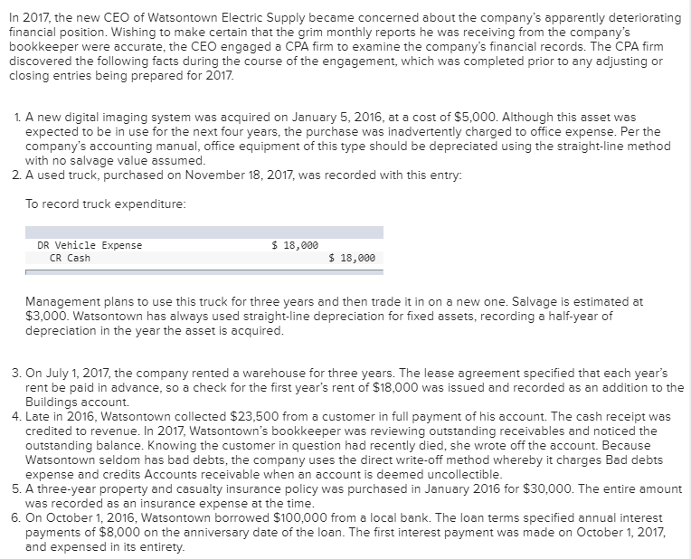 Solved In 2017, the new CEO of Watsontown Electric Supply